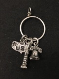 Large Ring W/ 3 American Freedom Sterling Silver Charms