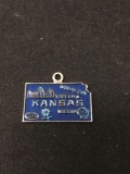 Enameled Kansas Outline Sterling Silver Charm Pendant