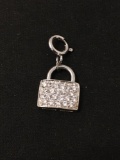 Rhinestone Lined Padlock Sterling Silver Charm Pendant