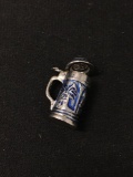 Blue Enameled Beer Sign Sterling Silver Charm Pendant