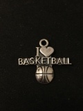 I LOVE BASKETBALL Sterling Silver Charm Pendant