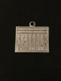Vintage Calendar Sterling Silver Charm Pendant