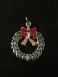 Beautiful Enamel Christmas Wreath Sterling Silver Charm Pendant