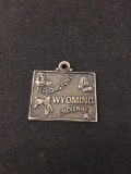 Wyoming State Outline Sterling Silver Charm Pendant
