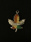 Niagra Falls Colorized Maple Leaf Sterling Silver Charm Pendant