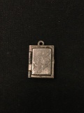 Vintage Etched Book Petite Locket Sterling Silver Charm Pendant