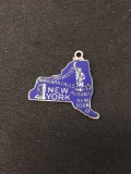 Blue Enameled New York State Outline Sterling Silver Charm Pendant