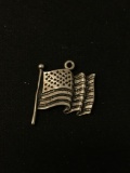 Wavy American Flag Sterling Silver Charm Pendant