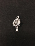 Spinning Ships Captains Steering Wheel Sterling Silver Charm Pendant