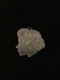 Etched Yound Woman Sterling Silver Charm Pendant