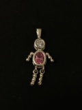 Designed Person with Clear & Pink Gemstones Sterling Silver Charm Pendant