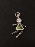 Art Deco Lady with Green and Clear Stones Sterling Silver Charm Pendant