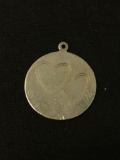 Etched Interlocking Hearts on Disc Sterling Silver Charm Pendant