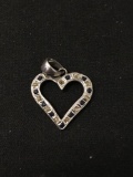 Heart with Clear and Dark Blue Gemstones Sterling Silver Charm Pendant