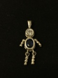 Dangly Man with Clear and Blue Gemstones Sterling Silver Charm Pendant