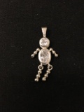 Dangly Man with Clear Stones Sterling Silver Charm Pendant