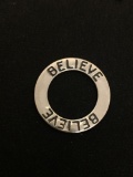Designer BELIEVE Open Circle Sterling Silver Charm Pendant