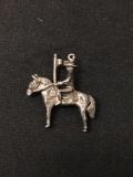 Man Carrying Flag on Horse Back Sterling Silver Charm Pendant