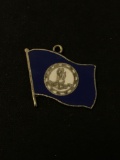 Blue Enamel with White Seal State Flag Sterling Silver Charm Pendant