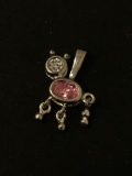 Dangly Animal with Pink & Clear Gemstones Sterling Silver Charm Pendant