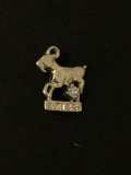 Aries Ram Horoscope Sign with Clear Gemstone Sterling Silver Charm Pendant