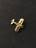 Gold Tone Prop Plane 3D Sterling Silver Charm Pendant