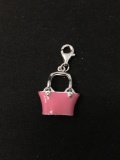 Enameled Pink Ladies Purse Sterling Silver Charm Pendant