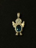 Angel with Blue and Clear Stones Sterling Silver Charm Pendant