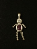 Dangly Man with Red and Clear Stones Sterling Silver Charm Pendant