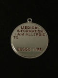 Medical Information I am Allergic Blood Type Sterling Silver Charm Pendant