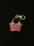 Womans Purse Pink Emamel Painted Sterling Silver Charm Pendant