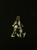 Green Stone Doggy Dog Sterling Silver Charm Pendant