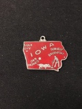 Red Enameled Iowa Outline Sterling Silver Charm Pendant