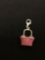 Pink Enameled Purse Sterling Silver Charm Pendant