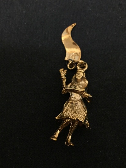 Hawaii Hula Dancer Gold Tone Sterling Silver Charm Pendant