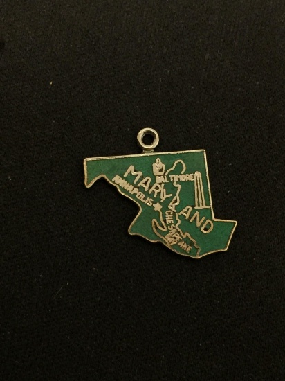 Maryland State Outline Green Enamel Sterling Silver Charm Pendant