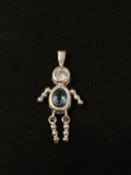 Dangly Man with Clear & Light Blue Stones Sterling Silver Charm Pendant