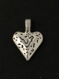 Etched Heart Sterling Silver Charm Pendant