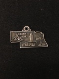 Nebraska State Map Sterling Silver Charm Pendant