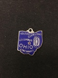 Blue Enameled Ohio Outline Sterling Silver Charm Pendant