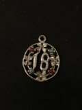 Eighteenth Birthday Sterling Silver Charm Pendant W/ Inlaid Stones