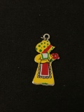 Bright Colors Traditional Woman Sterling Silver Charm Pendant