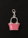 Pink Enameled Purse Sterling Silver Charm Pendant