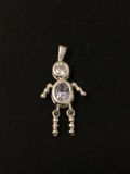 Gemstone Lined Dangle Person Sterling Silver Charm Pendant