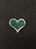 Old Pawn Turquoise Chip Inlay Heart Sterling Silver Charm Pendant