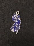 Blue Enameled New Jersey State Outline Sterling Silver Charm Pendant