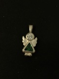 Angel with Wings with Green & Clear Gemstones Sterling Silver Charm Pendant