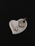 Heart with a Dangle Key Sterling Silver Charm Pendant