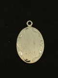 Etched Oval Sterling Silver Charm Pendant