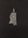 Mississippi State Map Sterling Silver Charm Pendant